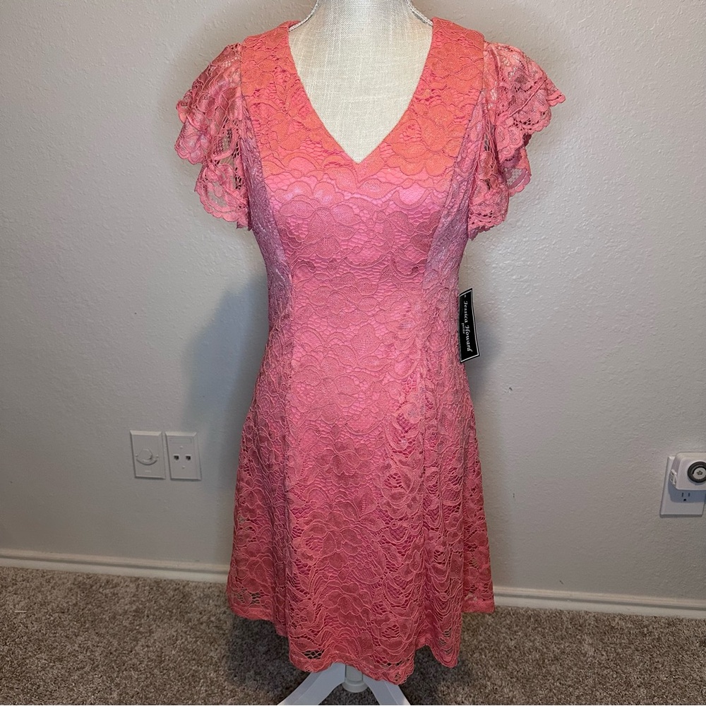 Coral Pink Lace Dress, Size 4 Petite